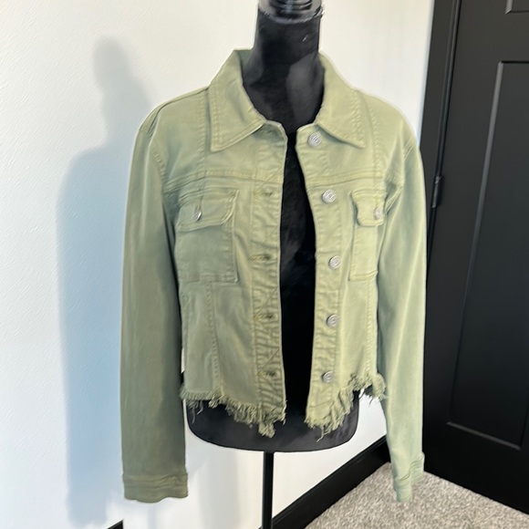 Green Jean Jacket with Structured Shoulders and Minimal Design - Picture 1 of 1